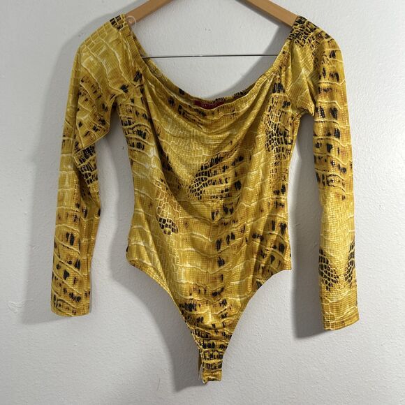 Guess Bodysuit Top Womens Large Sammi Snake Print Off Sholuder‎ Y2K 90s - Picture 1 of 8